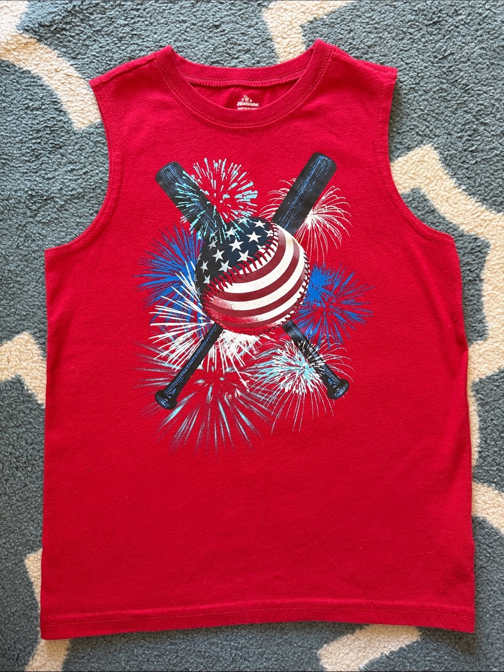 Kids Red Patriotic Baseball Tank Top